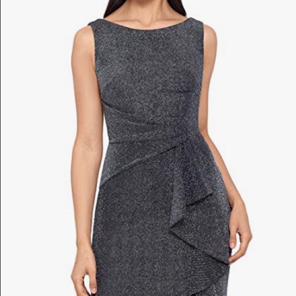 Betsy & Adams long metallic knit gown. Size 6. Color: metallic taupe.